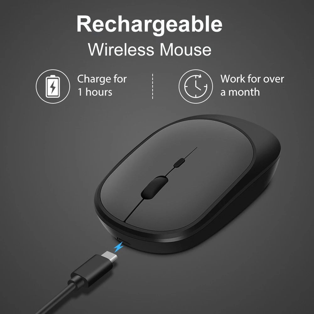 Sleek Wireless Mouse (Windows, Mac, iPad, etc. Rechargeable, Bluetooth-compatible 2.4G, DPI Control)