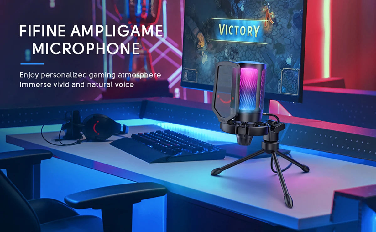 RGB USB Microphone Condenser for Gaming/Streaming with Pop Filter Shock Mount & Gain Control