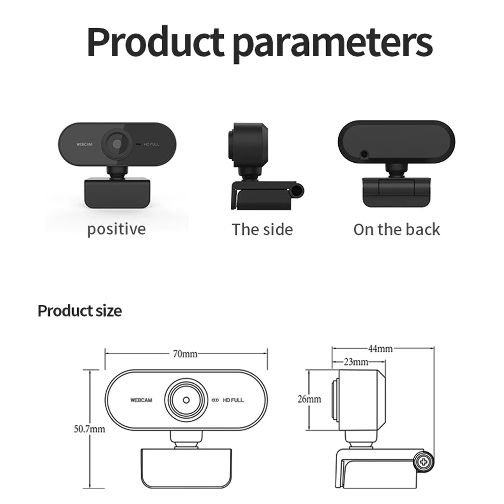 1080p Clip On Webcam - (30 FPS, Built in Microphone, Plug and Play)