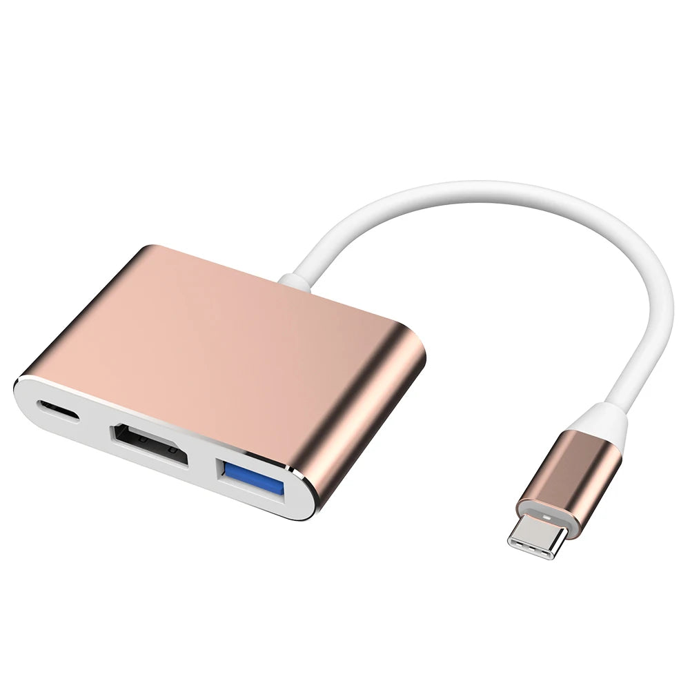 3 in 1 Adapter (Gold) - [USB-C to HDMI/USB-C/USB-A Adapter]