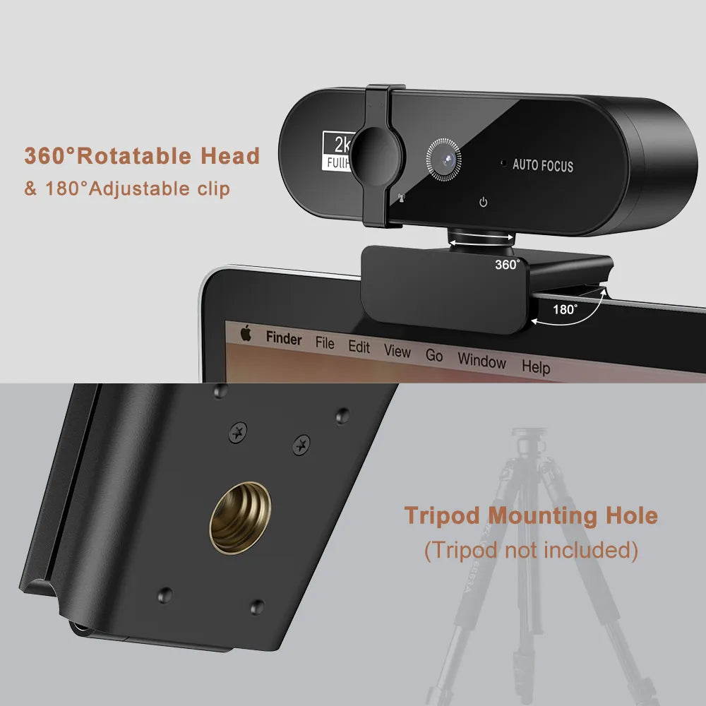 4k Webcam - Tripod/Attachable 360 Head