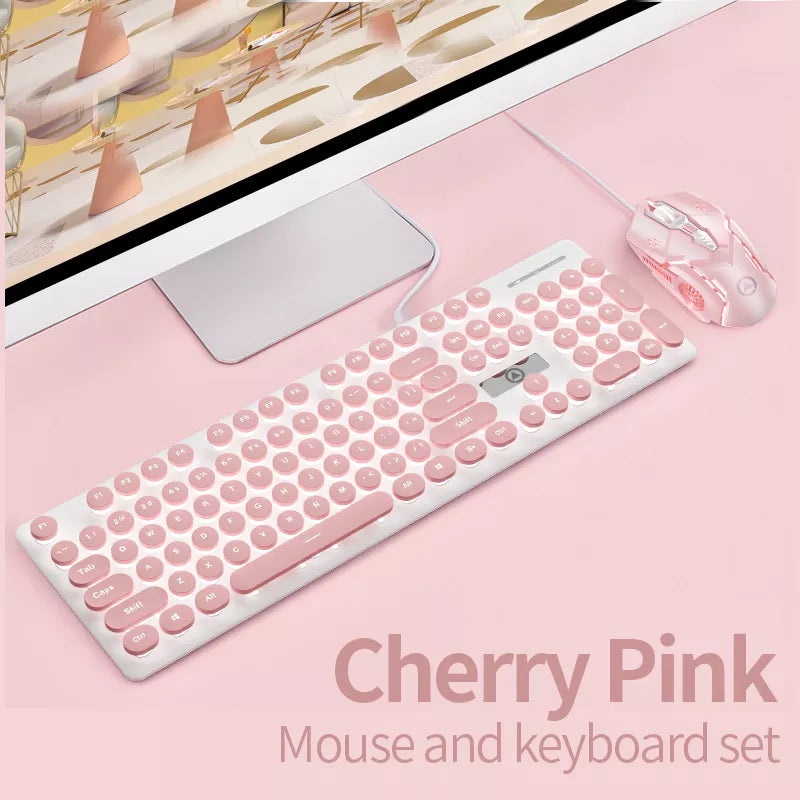 Elegant Keyboard Mouse - Cherry Pink