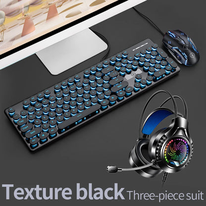 Elegant Keyboard Mouse Headset - Textur Black