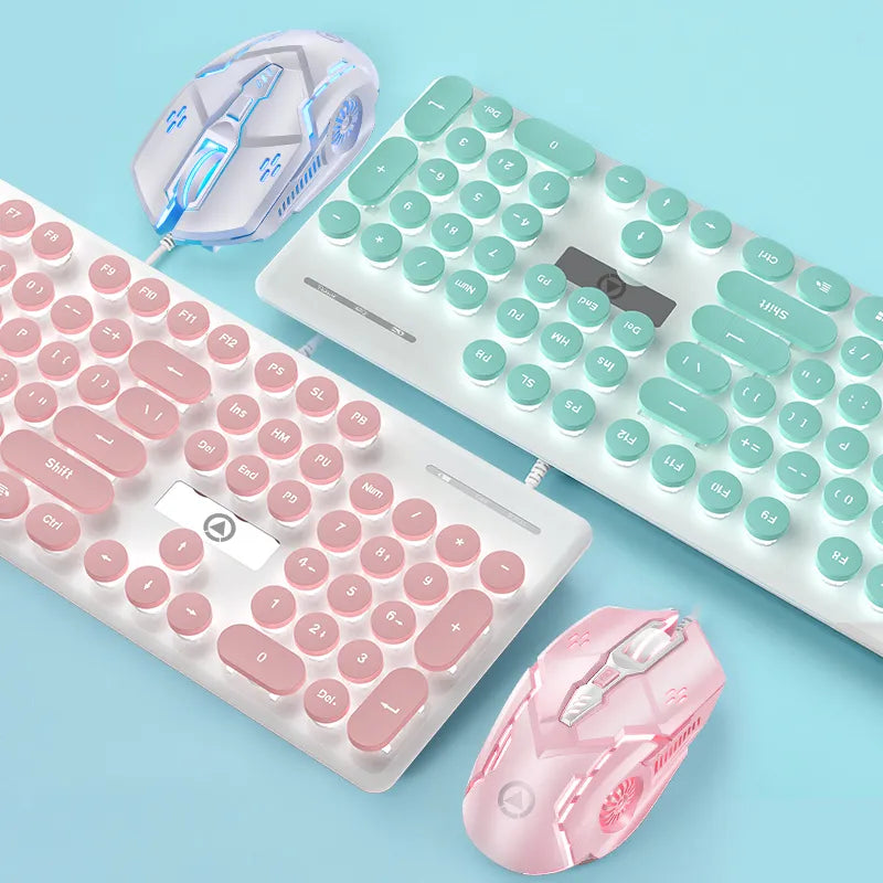 Elegant Keyboard Mouse - Pink and Mint