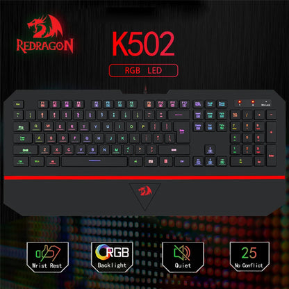 RedDragon 104 Key RGB Silent Gaming Keyboard With Wrist Wrest