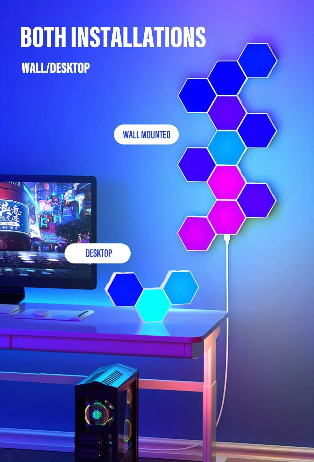 RGB Intelligent Hexagonal Wall Lamp (DIY, App/Remote Control, Alexa/Google Voice Compatible)