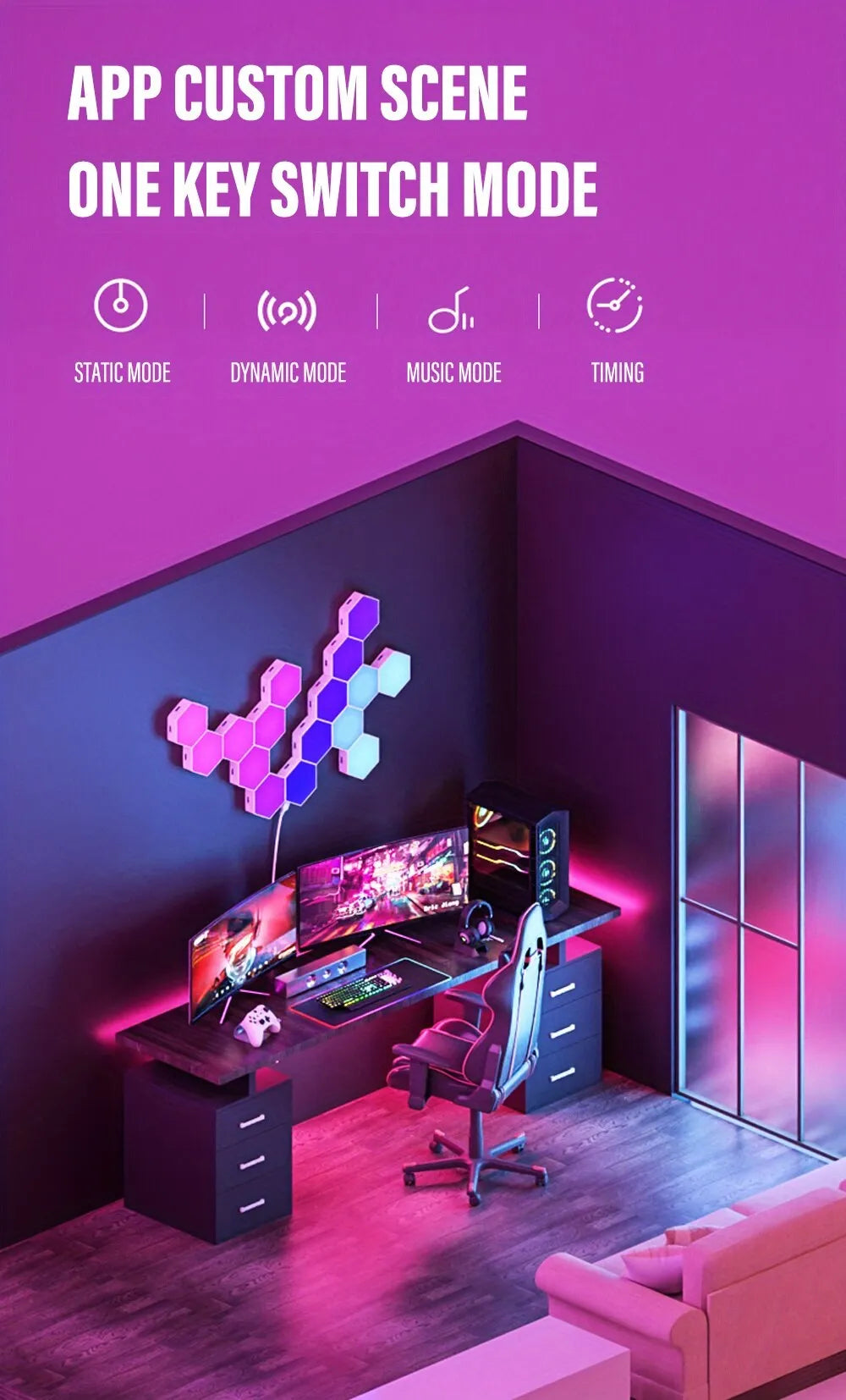 RGB Intelligent Hexagonal Wall Lamp (DIY, App/Remote Control, Alexa/Google Voice Compatible)