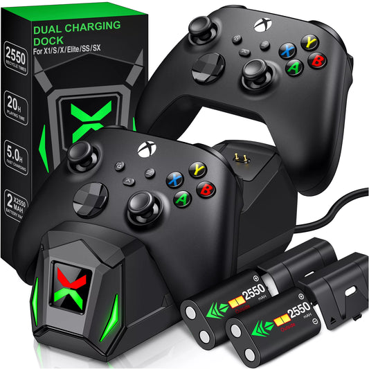 Xbox One X/S/Elite Controller Charging Dock (2X2550mAh Rechargeable Battery Pack)