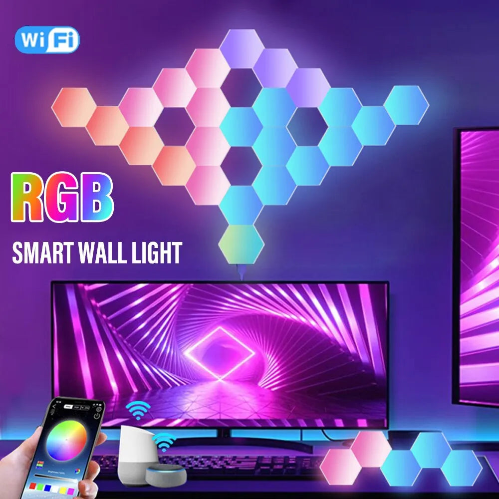 RGB Intelligent Hexagonal Wall Lamp (DIY, App/Remote Control, Alexa/Google Voice Compatible)