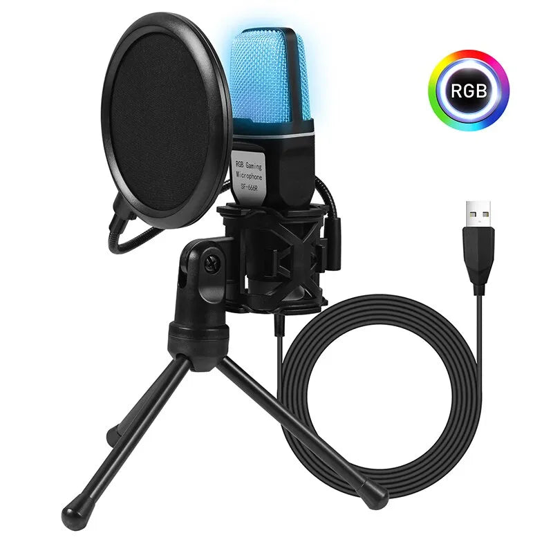 USB Condenser RGB Gaming Microphone - White background